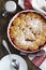 Stewed apple, plum and coconut cobbler