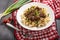 Stewed beef with tagliatelle pasta