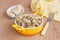 Stewed mushrooms chanterelles in creamy sauce