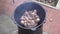Stewing meat for cooking Uzbek pilaf in a cauldron