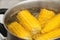 Stewpot with boiling water and corn cobs