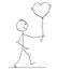 Stick Character Cartoon of Loving Man Walking With Balloon Heart