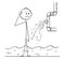 Stick Character Cartoon of Man or Businessman Watching Broken Water Pipe