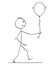 Stick Character Cartoon of Man Walking With Balloon