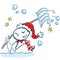 Stick figure as Santa Claus shoveling in the snow