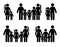 Stick figure big family icon standing together. Parents and kids isolated pictogram.