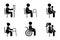 Stick figure bus sign man with crutches people with walkers parents with baby on knees good manners etiquette priority vector icon