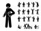 Stick figure business man vector icon set. Happy, sad, surprised, amazed, angry, celebrating, writing stickman person