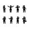 Stick figure business woman standing set. Vector illustration of different human poses on white.