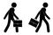 Stick figure, businessman goes to meeting. Business negotiations, solving important issues. Vector in realistic style