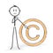 Stick Figure Cartoon - Stickman Shows Copyright Sign - Icon.