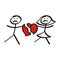 Stick figure couple holding broken heart illustration