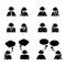 Stick figure customer support center icon set. Vector illustration of man and woman service workers on white.