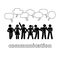 Stick figure dialog communication speech bubbles set. Talking, thinking, body language group of people conversation pictogram.