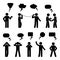 Stick figure dialog speech bubbles set. Talking, thinking, communicating body language man conversation icon pictogram.