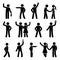 Stick figure different arms position set. Pointing finger, hands in pockets, waving person icon posture symbol sign pictogram.
