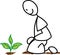 Stick figure gardener planting