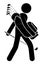 Stick figure, golfer walks with large gym bag with golf clubs. Sport competitions, active lifestyle. Vector