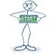 Stick figure with green tag and start