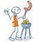 Stick figure with grill and grilled sausage