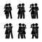 Stick figure happy couple embrace one another. Man and woman in love vector illustration.