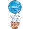 Stick figure in a hot air balloon with the lettering and success