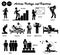 Stick figure human people man action, feelings, and emotions icons alphabet D.