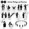 Stick figure human people man action, feelings, and emotions icons alphabet E.