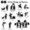 Stick figure human people man action, feelings, and emotions icons alphabet P.