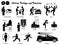 Stick figure human people man action, feelings, and emotions icons alphabet R.