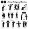 Stick figure human people man action, feelings, and emotions icons starting with alphabet A.