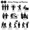 Stick figure human people man action, feelings, and emotions icons starting with alphabet A.