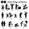 Stick figure human people man action, feelings, and emotions icons starting with alphabet B.