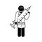 Stick figure icon doctor, medical worker holding syringe, vaccination pictogram isolated, stickman