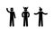 stick figure man in a hat, king, viking and jester illustration, various poses, icon set, people isolated