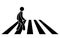 Stick Figure Man Person on Crosswalk Crossing Road. Black Illustration Isolated on a White Background. EPS Vector