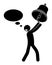 Stick figure, man rings bell and shouts, calls for help, attracts attention. Black and white vector
