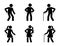 Stick figure man and woman with back pain icon vector set. Sick stickman having problem with spine, backbone painful pictogram