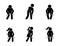 Stick figure man and woman with knee pain icon vector set. Sick stickman having problem with kneecap painful, aching movements