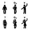 Stick figure man and woman problem solving reasoning vector illustration. Question, solution, idea, insight icon set