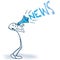 Stick figure with megaphone and news