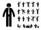 Stick figure office man poses emotions face design vector icon set. Happy sad surprised amazed angry standing sitting person