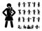 Stick figure office woman standing vector icon set. Happy sad surprised amazed angry. Sitting meeting talking pointing stickman