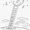 Stick figure people escaping from earth to moon climbing on ladder, Vector doodle