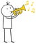 Stick figure person make music with a trumpet