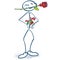 Stick figure with rose in the mouth and gift behind his back