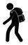 Stick figure. Schoolboy, student goes with a heavy backpack over his shoulders. First of September, day of knowledge. Curvature of