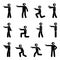 Stick Figure shooter man with gun vector icon illustration set. Stickman making shot, training shooting with handgun, weapon