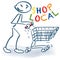 Stick figure with shopping cart and shop local