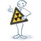 Stick figure with a sign that warns of atomic radiation